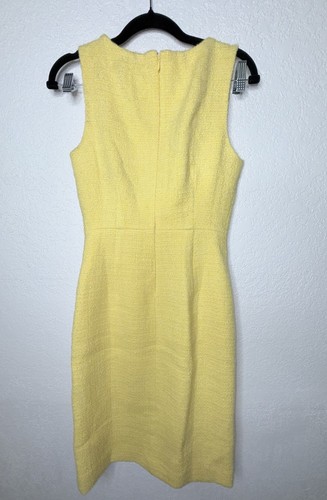 J. Crew Yellow Sophia Sleeveless Midi Dress Tweed Old Money Size 0 Wool Blend C1 - Picture 8 of 12