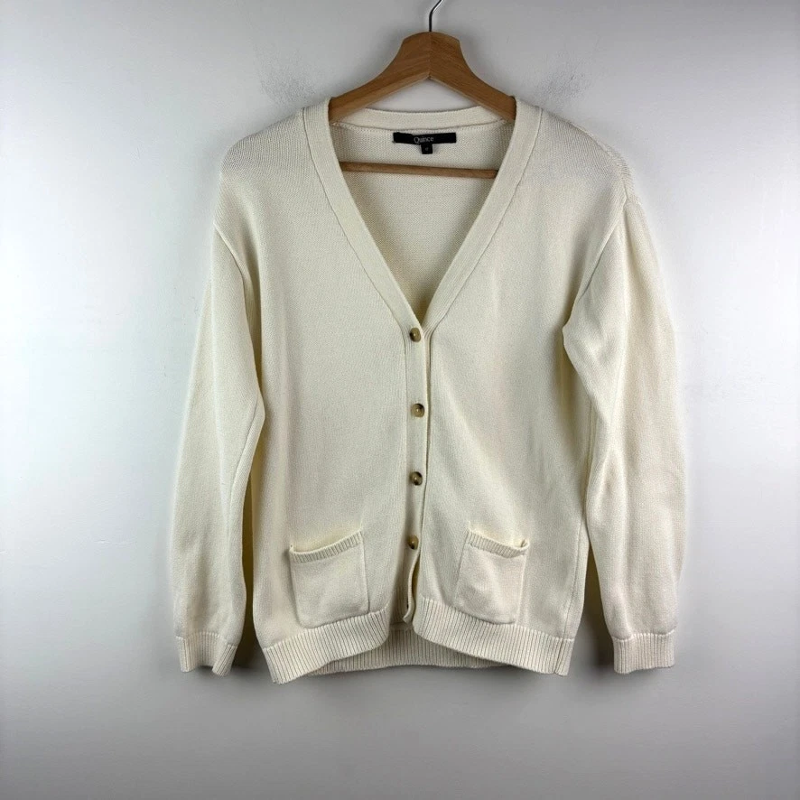 Cárdigan de algodón orgánico QUINCE - Crema cuello en V de gran tamaño - 12 - Regreso al cole Foto 2 de 4