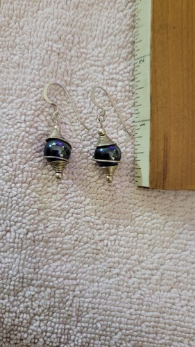 Sterling Silver 925 Earrings Purple Stone Wire Wrapped Dangle - Picture 3 of 3