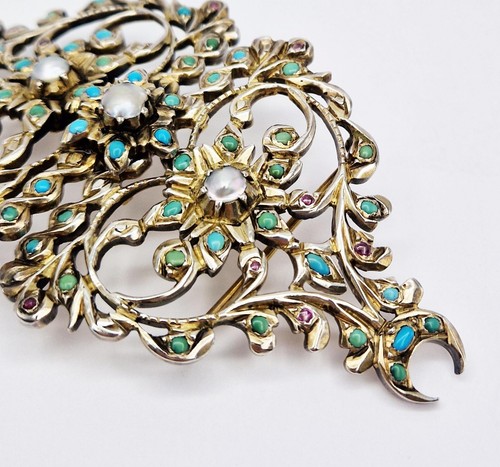 OTTOMAN TURKISH MARKET FRENCH SOLID SILVER GILT & GEMSTONE BUCKLE 19TH CENTURY - Picture 4 of 9