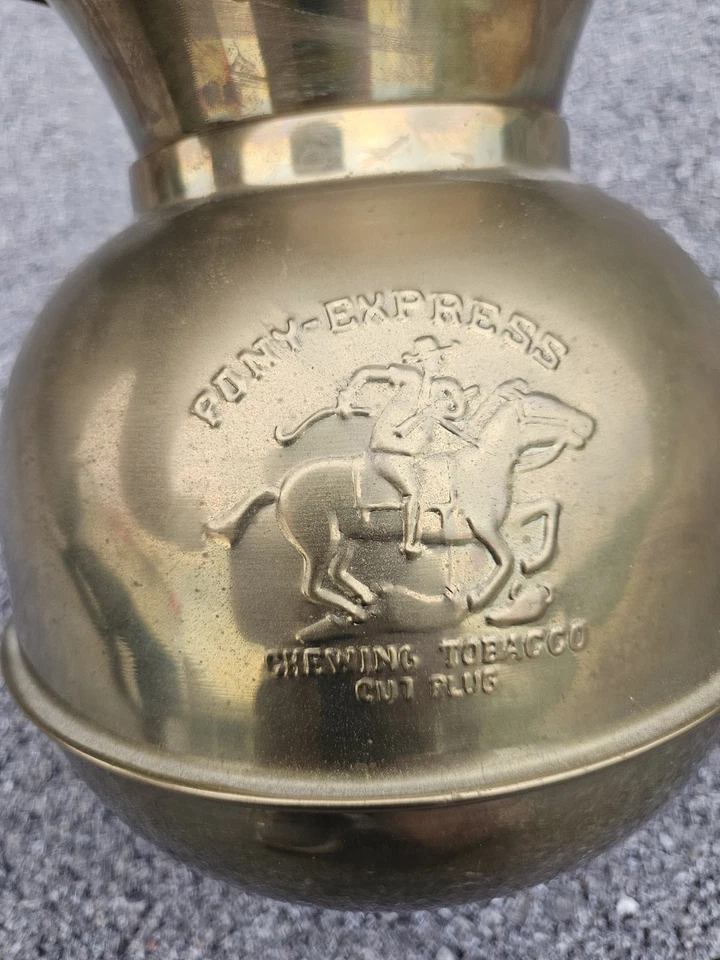 Logotipo de tapón vintage de latón Spittoon Pony Express para masticar corte tabaco 10 pulgadas de alto Foto 3 de 4