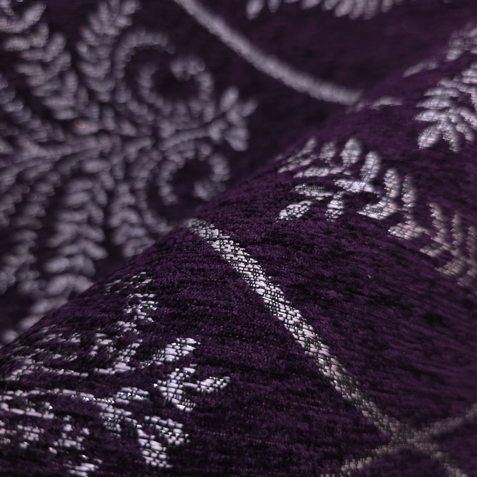 Purple & Silver Ogee Medallion Reversible Chenille Upholstery 56"W By Yard - Image 3 of 4