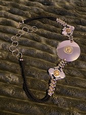 VTG 80s Black Rope Chain Belt Silver/Gold Medallion Statement Waist Hip Korea