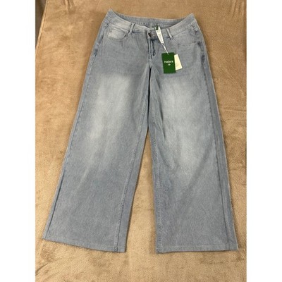 Halara Wide Leg Denim Pants Women's Size M Light Wash Stretch Asymmetric NEW