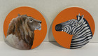 Wood Zebra & Lion  Art Wall Decor Plaque by National Badger Set of 2