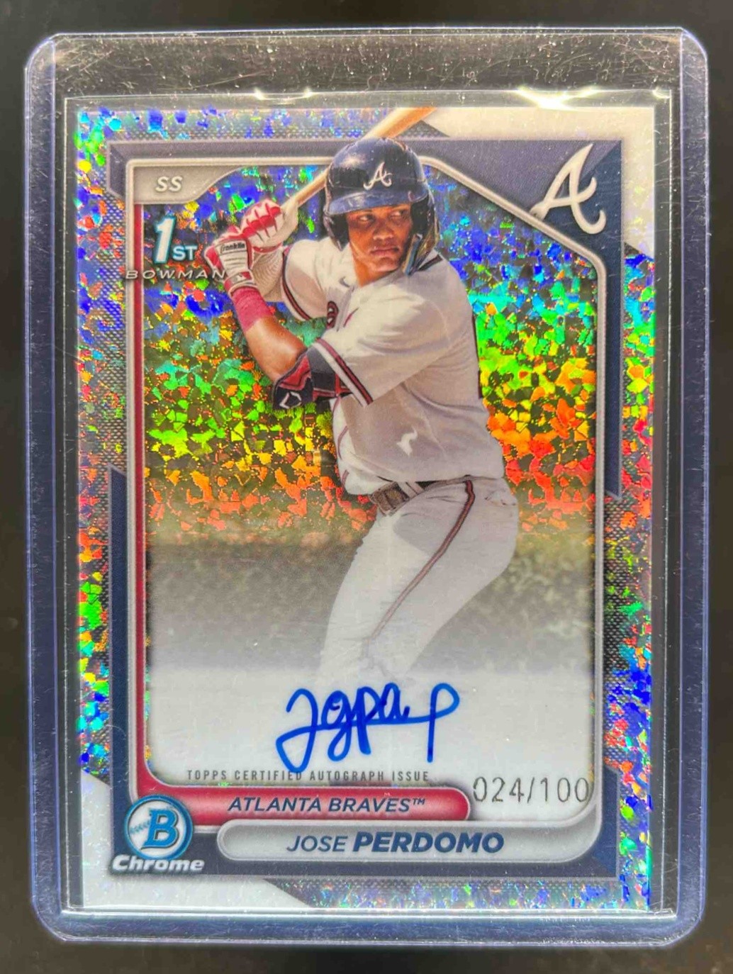 2024 Bowman Chrome Jose Perdomo Auto Mini Diamond Refractor 1st Prospect #24/100