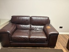 Two Seater and One Seater Brown Leather Sofas Used Condition