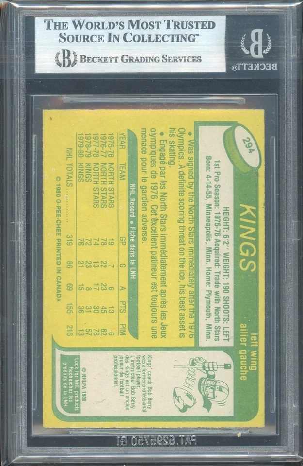 Steve Jensen Signed 1980-81 O-Pee-Chee Card #294 OPC Kings BAS Slabbed Auto - Image 2 of 2