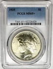 Choice 1925 Peace Silver Dollar PCGS MS 65+ (plus) Light Toning