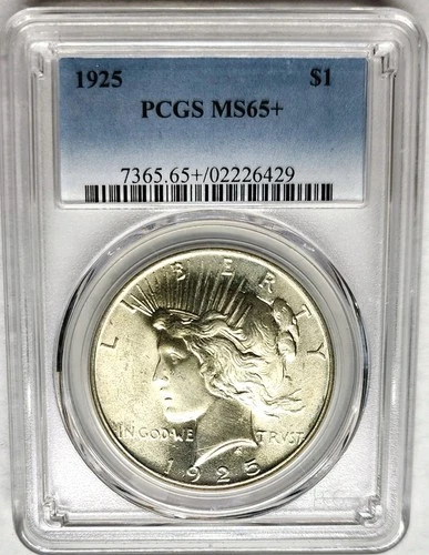 Choice 1925 Peace Silver Dollar PCGS MS 65+ (plus) Light Toning