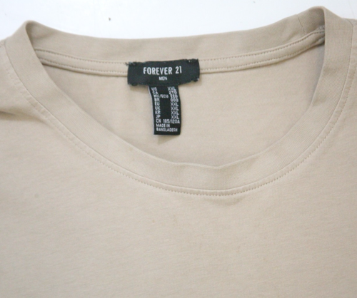 XXL Forever 21 Beige Crewneck Cotton Mens Solid T-Shirt Top Short Sleeve 2X 1-67 - Picture 3 of 4