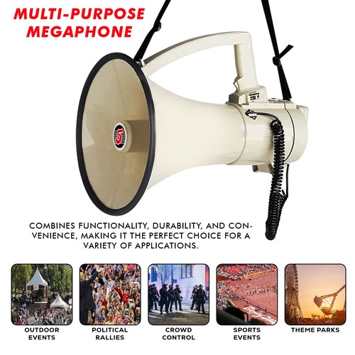 Megáfono 5 núcleos 100 W Bullhorn altavoz Cheer Bull Horn 2000 yardas con sirena - Imagen 6 de 11
