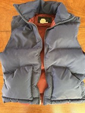 Vintage 70s Down Puffer Vest Navy Burgundy Mens L XL Gorpcore Outdoor Chunky