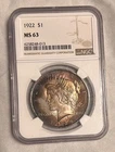1922 MS 63 Beautifully Toned Peace Dollar