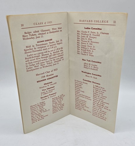 Harvard University 1923 Reunion Guide- 1958 Souvenir 13 Page Program - Picture 7 of 8