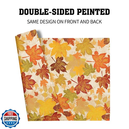 Fall Linen Placemats Set of 4 12x18 Inch Autumn Leaf Orange Place Mat Heat-Re - Picture 5 of 5