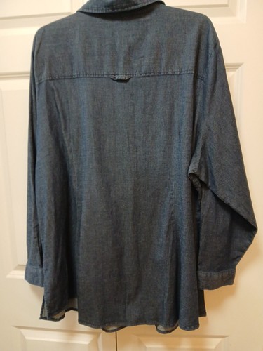 Denim D & Co. Shirt 3X Blue Denim Button Dn Roll Tab Slv Epauletts Cotton EUC - Picture 5 of 5