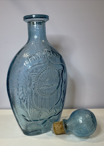 Bottiglia liquore whisky vintage blu decanter amicizia vetro vuoto - Foto 8 di 17