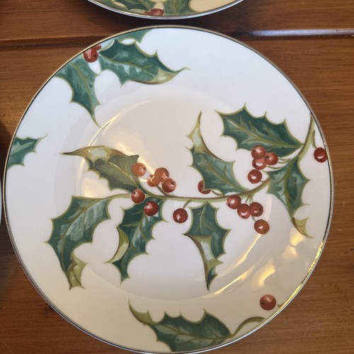 Set Of 6 Restoration Hardware Holly Plates Berry With Box 2001 Christmas Holiday - Picture 7 of 20