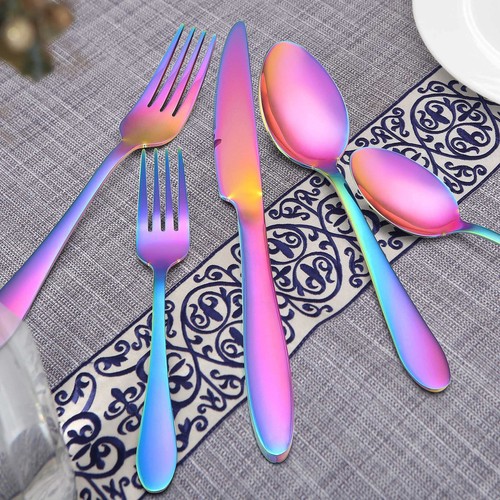 40-teiliges Regenbogen Silberbesteck Set für 8, Edelstahl Bunt Besteck Cutl... - Bild 6 von 7