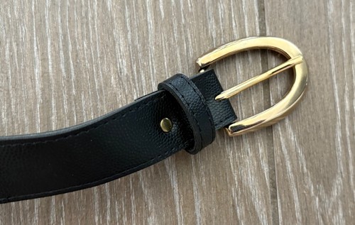 Vintage Women’s 38’’ Belt Black Pleather Gold Buckle 1’’ Wide - Picture 3 of 6