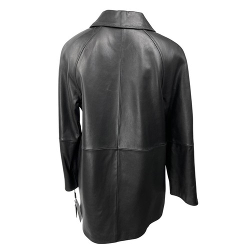 NEW Ellen Tracy Black Leather Button Up Collar Long Sleeve Blazer Coat Jacket M - Picture 2 of 5