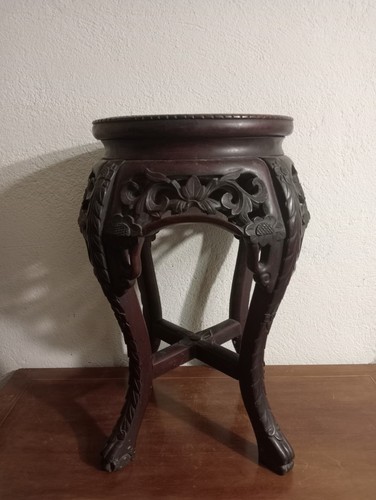Portavaso Cinese Antico Legno E Marmo - Foto 2 di 14