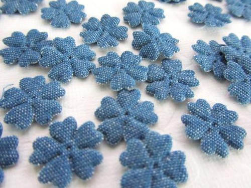 60 Padded Small Blue Denim Flower Applique/trim/fabric/sewing/navy/Cotton H151