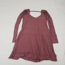 American Eagle Purple Henley Sweater Dress Sz XS Deep VNeck Lace Shoulders B4-73