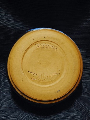 Vintage Roberta Dallimonti Handmade Glazed Pottery Blue Candy Dish Signed - Picture 4 of 6