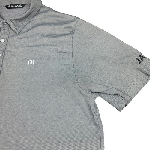 Travis Mathew Mens L Shirt Performance Pima Cotton Polo Black White Striped - Picture 4 of 12