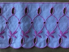 9 1/4 YDS VINTAGE SCALLOPED PINK COTTON EYELET EMBROIDERED ON WHITE COTTON TRIM