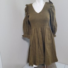 Madewell XXS dress sheath stretch crepe v-neck ruffle pleated cotton longsleeved