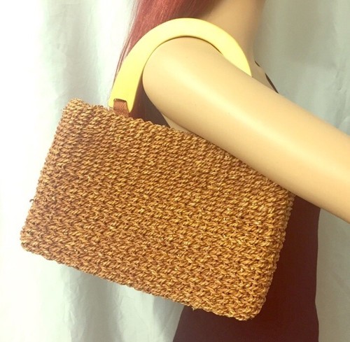 French Straw Braided Bamboo Handles Beach Tote Handbag - Picture 2 of 15