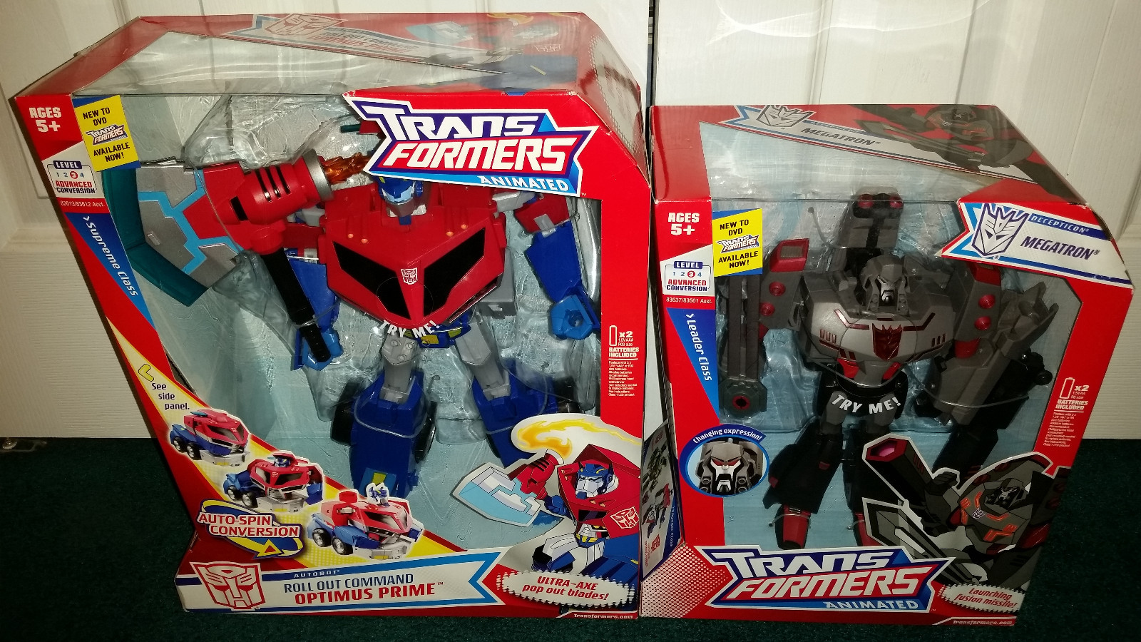Optimus Prime Supreme + Megatron Leader Transformers Animated Hasbro 2007 MISP Optimus Prime Supreme + Megatron Leader Transformers Animated Hasbro 2007 MISP