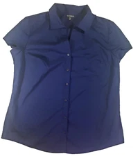 Unisex Navy Blue Drop Sleeve Button Down Blouse Sz 16-18