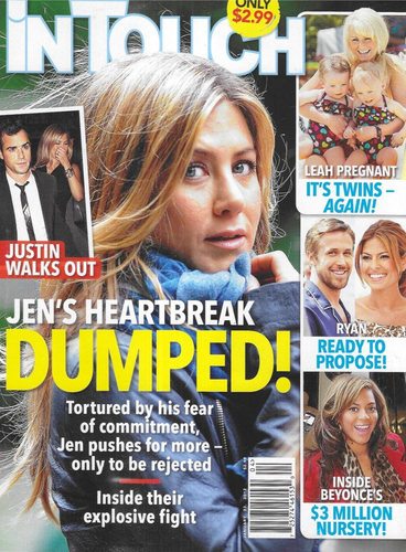 In Touch Weekly Magazine Jennifer Aniston Ryan Gosling Eva Mendes Beyonce 2012 - Picture 1 of 12