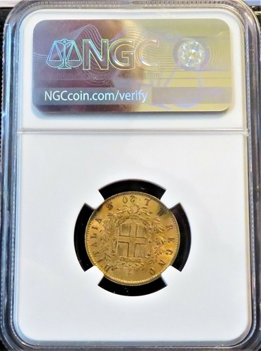 1873M BN Italy Gold 20 Lire NGC AU58 * POP 32/116 * FREE Ship - Picture 2 of 6