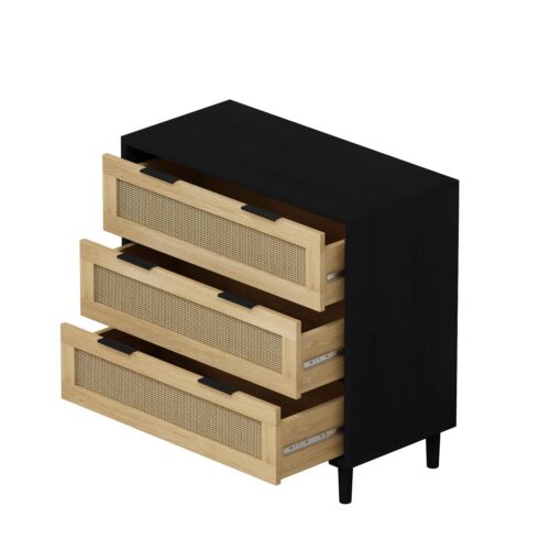31.5 3-Drawer Rattan Storage Cabinet Fits Bedroom Living Room Dining Room - Picture 7 of 10