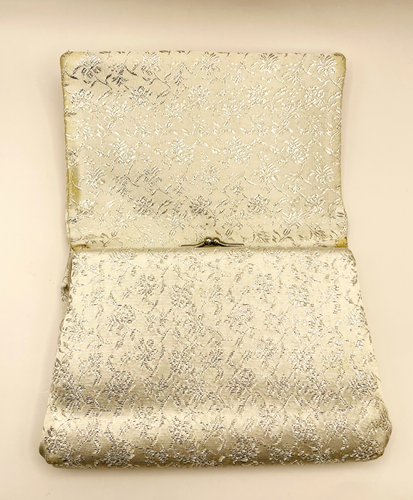 Vintage H L U.S.A. Ivory Clutch Silver Elegant Embellished Floral Details - Picture 3 of 10
