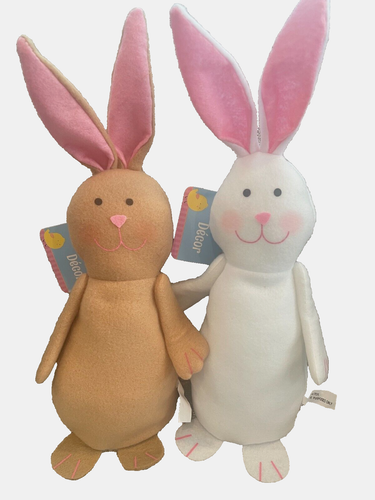 Lot of 2 Greenbrier EASTER BUNNY DECOR Brown & White Plush 14" T Weighted Bottom - Picture 1 of 6