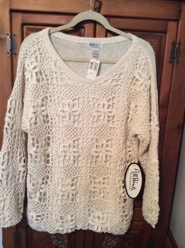 Nuevo con etiquetas Suéter Pullover Vintage PUNTO DE REFERENCIA Marfil Crochet Top Talla Grande - Imagen 1 de 8