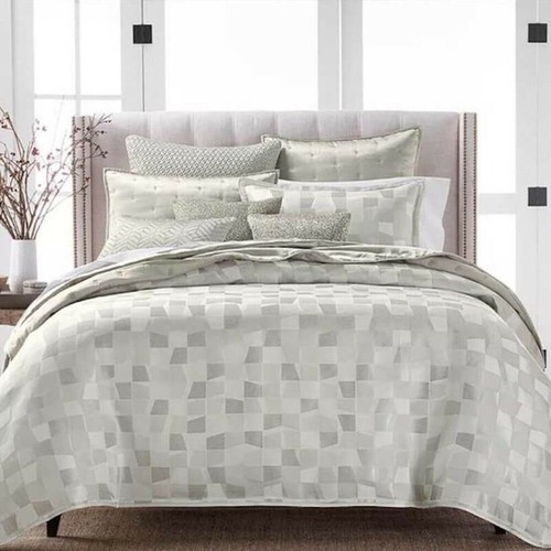 Hudson Park Collection Facets Silver KING Duvet Cover Set - 4 PIECE - Picture 2 of 11