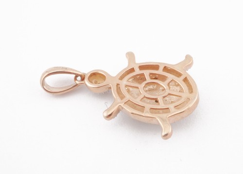 Champagne & White Diamond Turtle Pendant in 18K Rose Gold Vermeil on 925 Silver - Picture 6 of 7