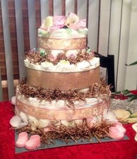 DIAPER CAKE 3  BURLAP  GIRL  BABY SHOWER  PINK  BROWN  FLORAL