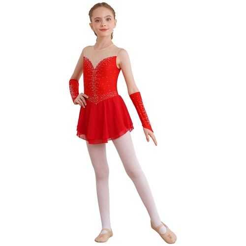 Freebily Girls Figure Ice Skating Leotard Dance Dress Rhinestone Dresses AU - Picture 5 of 60