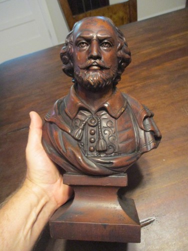 Antike Nussbaum Holzschnitzerei Büste von William Shakespeare 1900er 12,5 x 8,5" - Bild 16 von 16