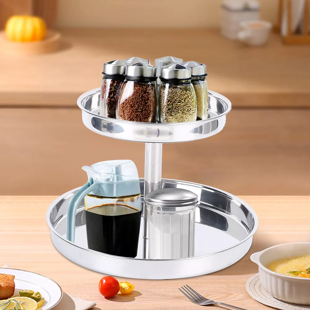 Kitchen Spice Jars Rack Lazy Susan 2 Tiers Seasoning Storage Holder  Stainless