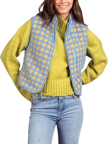 Women Stand Collar Sleeveless Sherpa Jacket Fuzzy Zip Up Coat Fall Fleece Vest - Picture 16 of 19