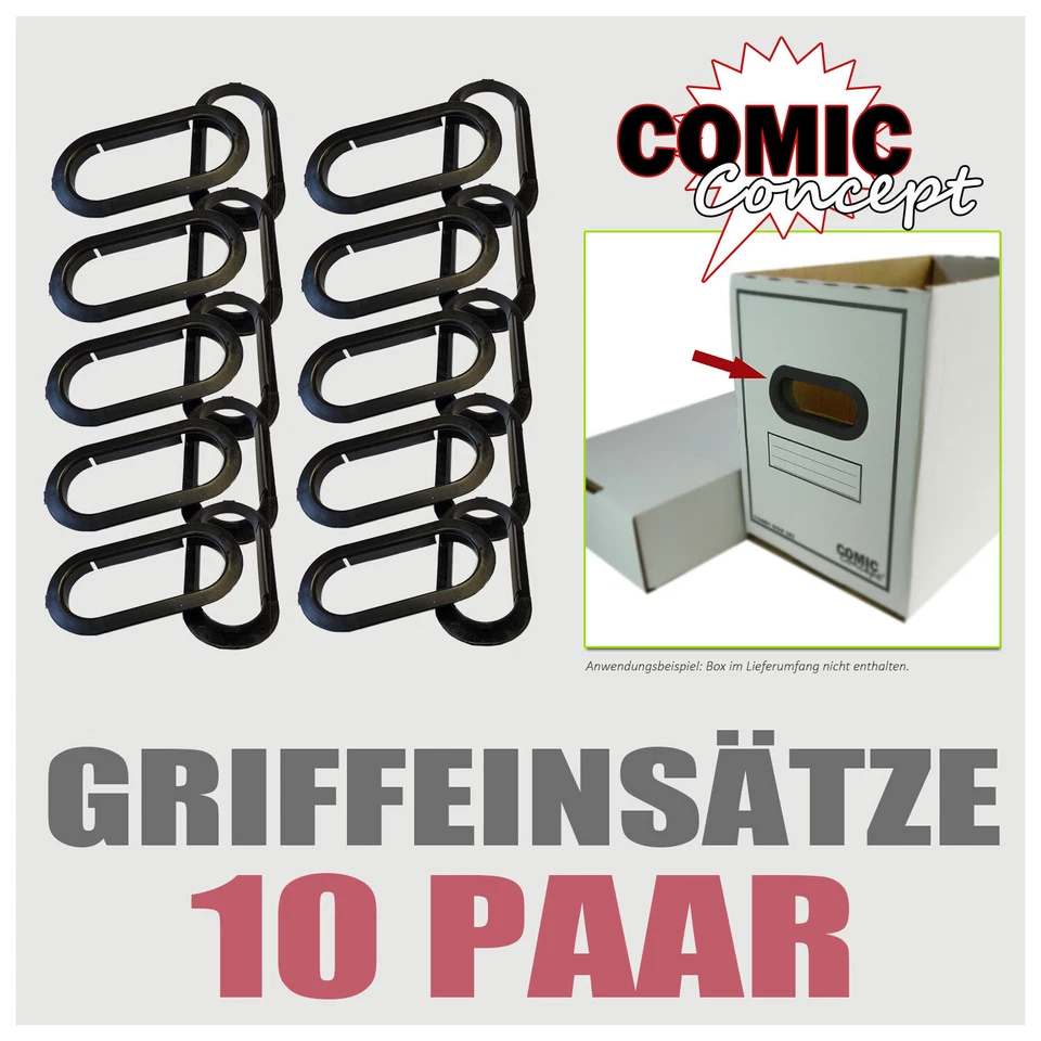 10 paia di inserti per maniglie NERE in PVC per scatole Comic Concept